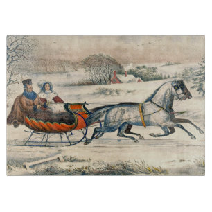 Klassisk 1853 Slädtur Currier Ives Landsväg Vinter
