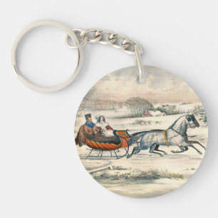 Klassisk 1853 Slädtur Currier Ives Landsväg Vinter