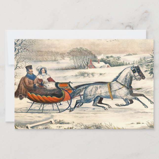 Klassisk 1853 Slädtur Currier Ives Landsväg Vinter (Framsida)