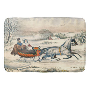 Klassisk 1853 Slädtur Currier Ives Landsväg Vinter Badrumsmatta