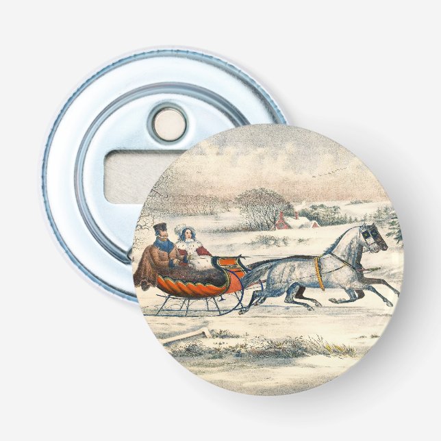 Klassisk 1853 Slädtur Currier Ives Landsväg Vinter Flasköppnare (Framsidan)