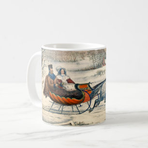 Klassisk 1853 Slädtur Currier Ives Landsväg Vinter Kaffemugg