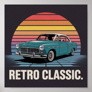Klassisk 50-tals Sedan Retro Solnedgångsaffisch Poster