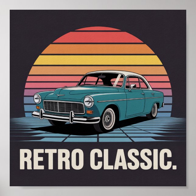 Klassisk 50-tals Sedan Retro Solnedgångsaffisch Poster (Framsidan)
