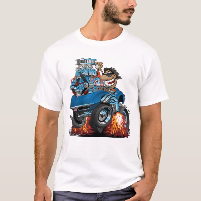 Klassisk "69 American Sports Car Tecknad" T Shirt (Framsida)