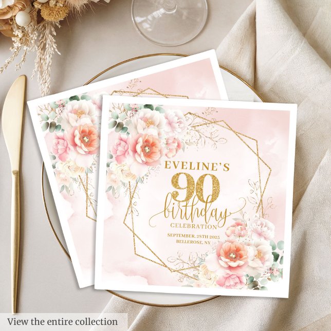 Klassisk 90:e födelsedagskalender för  rosa guld pappersservett (Classic blush pink gold 90th birthday celebration Napkins )