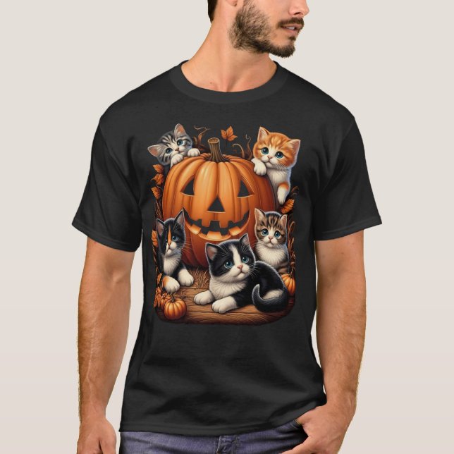 Klassisk 90-tals kattpumpa Halloween Retro blommig T Shirt (Framsida)