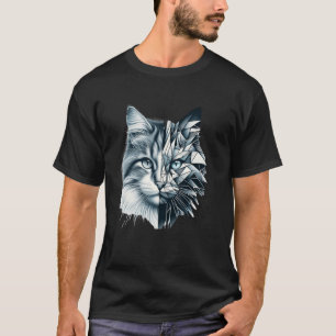 Klassisk Abstrakt Kattunge Halv Ansikte Söt Geomet T Shirt