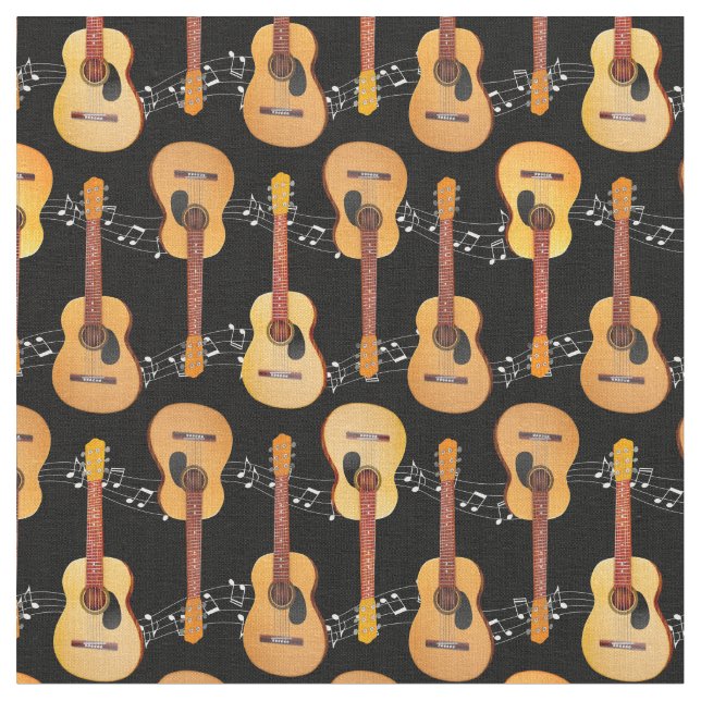Klassisk akustisk guitar Musik noter på svart Tyg (Närbild)