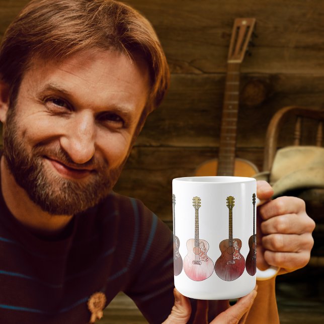 Klassisk akustisk Vintage - Rustic Instrument Kaffemugg (Acoustic guitar pattern country music rustic brown)