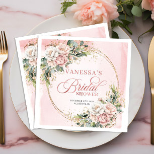 Klassisk akvarell dammig rosa blombröllopsdusch pappersservett
