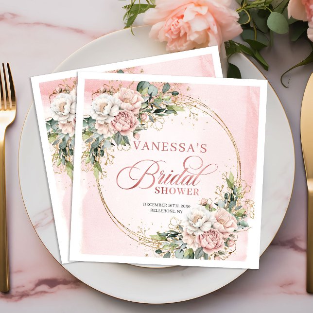 Klassisk akvarell dammig rosa blombröllopsdusch pappersservett (Classic Watercolor Dusty Pink Floral Bridal Shower Napkins)