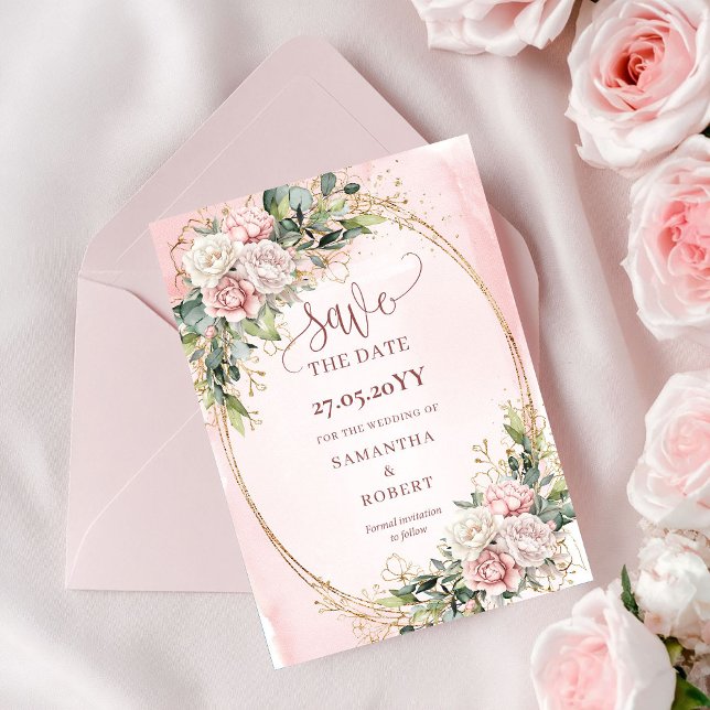 Klassisk akvarell dammig rosa blomsterlig rädda da spara datumet (Classic Watercolor Dusty Pink Floral Save The Date)