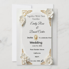 Klassisk akvarell, guld- och blomsterprydd inbjuda inbjudningar