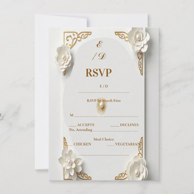 Klassisk akvarell guld rsvp Vit och flola-kort (Framsida)