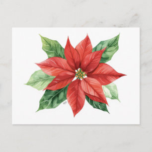 Klassisk akvarell Röd Poinsettia-blomma Helg Vykort