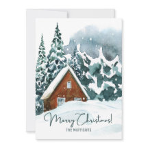 Klassisk akvarell Vinter Skog God Jul