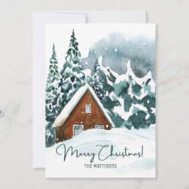 Klassisk akvarell Vinter Skog God Jul Julkort