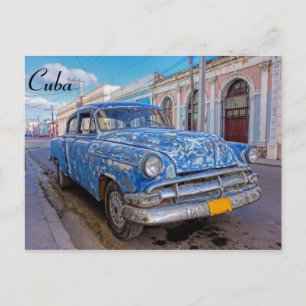 Klassisk amerikansk bil i Cienfuegos, Kubas vykort