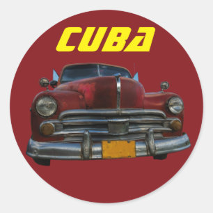 Klassisk amerikansk bil på Kuba Runt Klistermärke