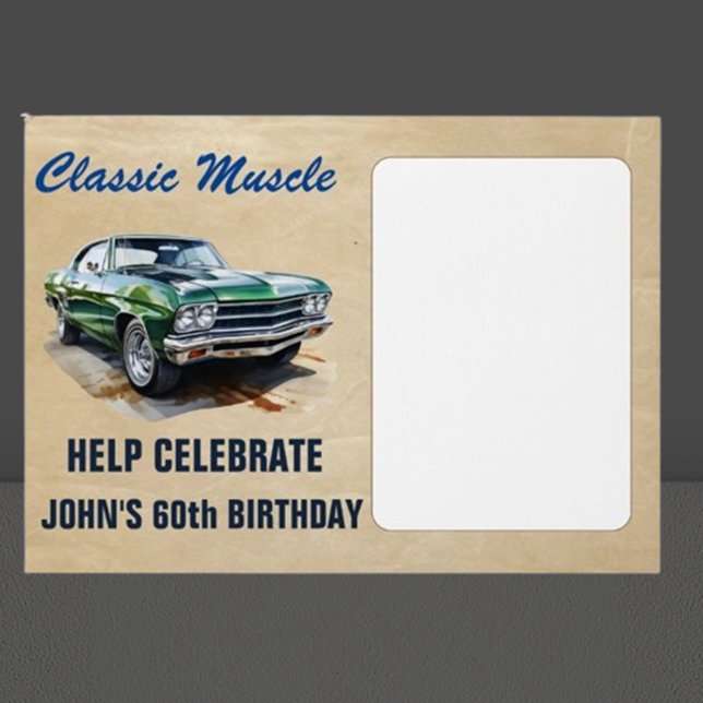 Klassisk amerikansk födelsedagsbil hälsningskort (Celebrate your special day with a vibrant green muscle car illustration!)