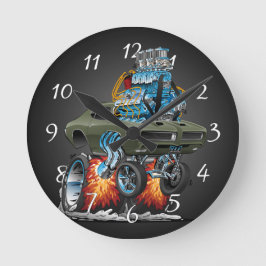 Klassisk amerikansk muskelbil Hot rod Tecknad Rund Klocka