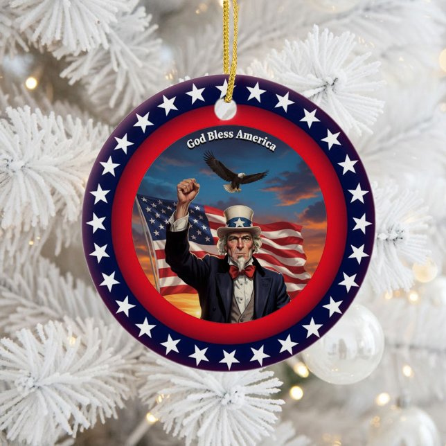 Klassisk amerikansk patriotism  julgransprydnad keramik (Skapare uppladdad)