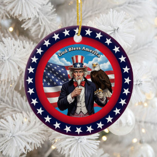 Klassisk amerikansk patriotism julgransprydnad keramik