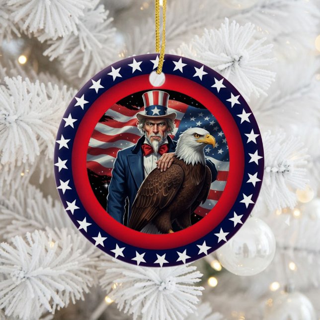 Klassisk amerikansk patriotism  julgransprydnad keramik (Skapare uppladdad)