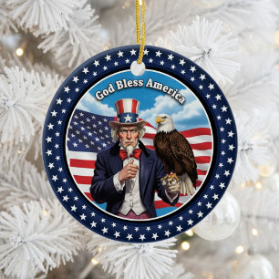 Klassisk amerikansk patriotism julgransprydnad keramik