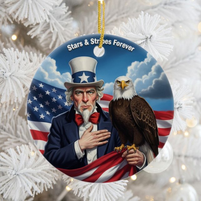 Klassisk amerikansk patriotism  julgransprydnad keramik (Skapare uppladdad)