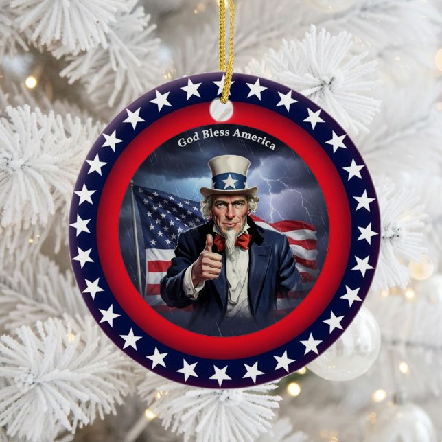 Klassisk amerikansk patriotism  julgransprydnad keramik (Skapare uppladdad)