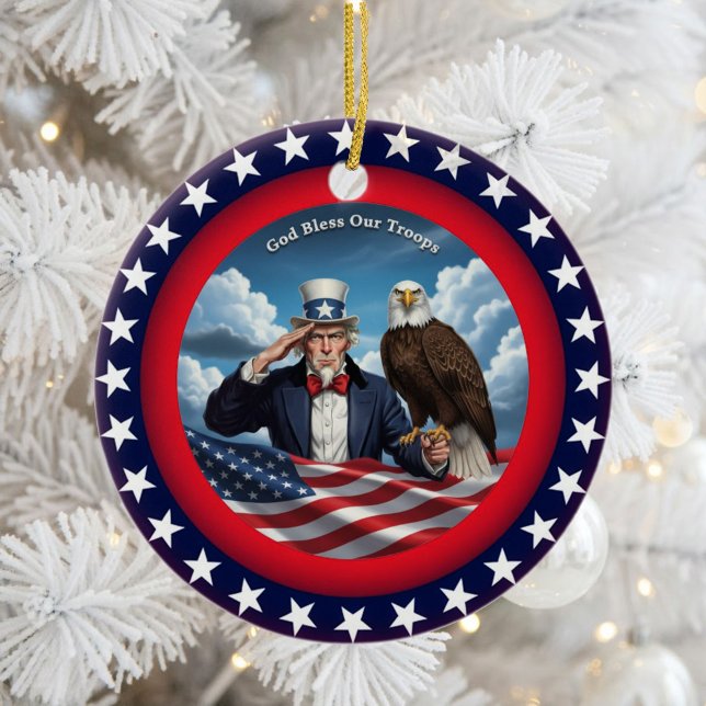 Klassisk amerikansk patriotism  julgransprydnad keramik (Skapare uppladdad)
