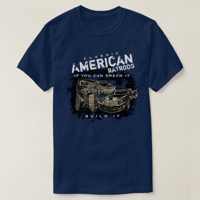 Klassisk amerikansk rastdröm Den Bygger den T Shirt (Design framsida)