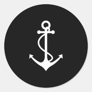 Klassisk anchor Black and White Nautical Design Runt Klistermärke