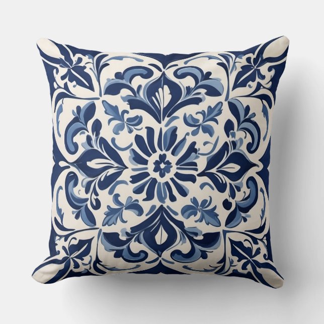 Klassisk andalusisk mosaik, blå och vit kudde (Framsida)