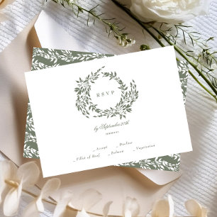 Klassisk andedräkt Vit & Sage Grönt Elegant bröllo OSA Kort