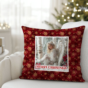 Klassisk ängel Poinsettia Röd Guld Jul Helg Jul Kudde