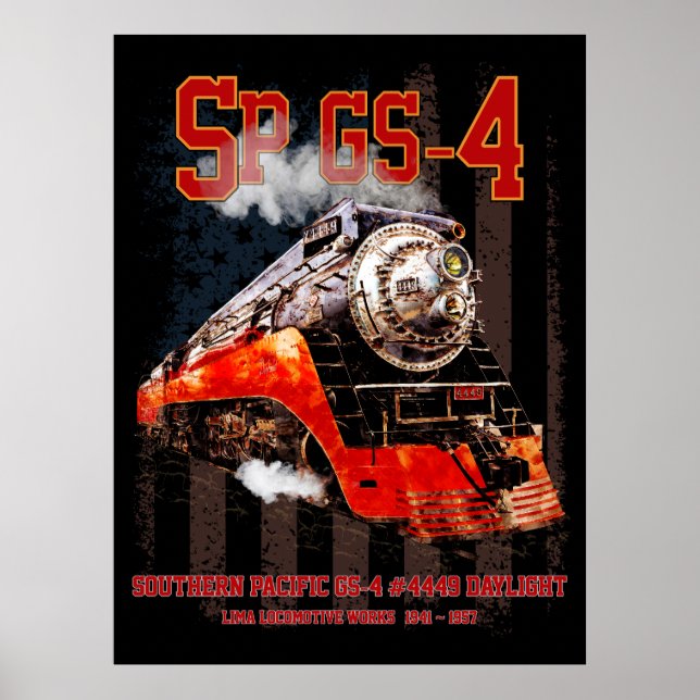 Klassisk ånglokomotiv Southern Pacific GS-4 Poster (Framsidan)