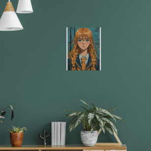 Klassisk anime-porträtt av skol flicka poster