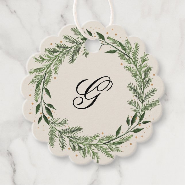 Klassisk Anpassningsbar Monogram Gräs-julklapp för Gåvor Etiketter (Framsida)