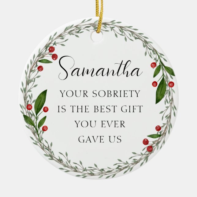 Klassisk Anpassningsbar Sobriety Milestone Sober j Julgransprydnad Keramik (Framsidan)