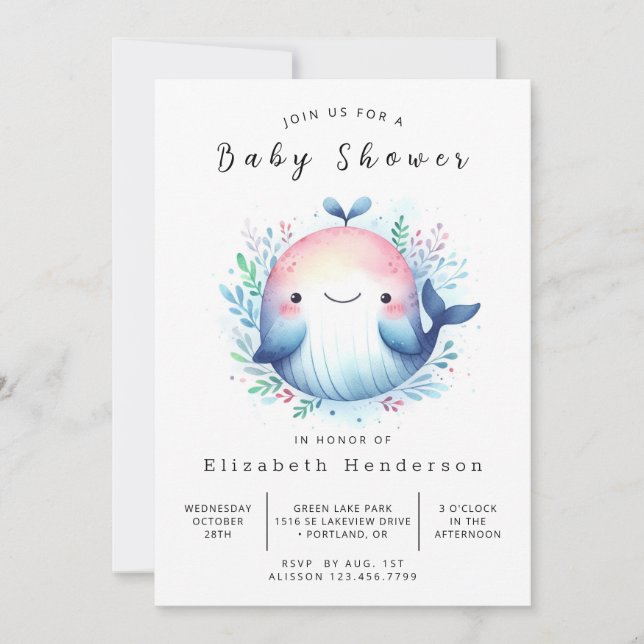 Klassisk Anpassningsbar Whale Baby Shower Inbjudningar (Framsida)