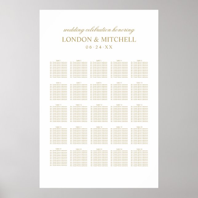 Klassisk Antik Guld Monogram Bröllopsplatskarta Poster (Framsidan)