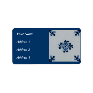 Klassisk antikär Delft Blue Tile - Blommigt Motif Adressetikett