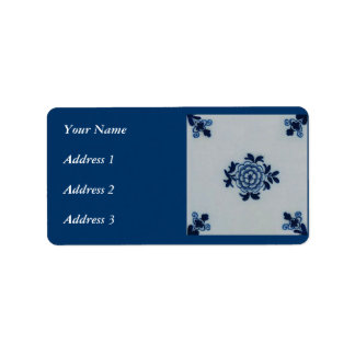 Klassisk antikär Delft Blue Tile - Blommigt Motif Adressetikett