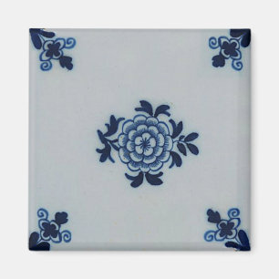 Klassisk antikär Delft Blue Tile - Blommigt Motif Magnet