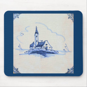 Klassisk antikarian Delft Blue Tile - Church Musmatta
