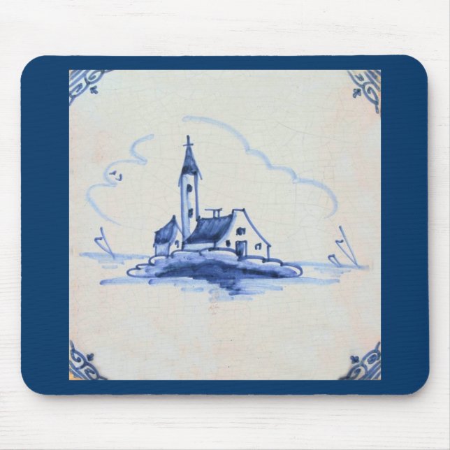 Klassisk antikarian Delft Blue Tile - Church Musmatta (Framsidan)