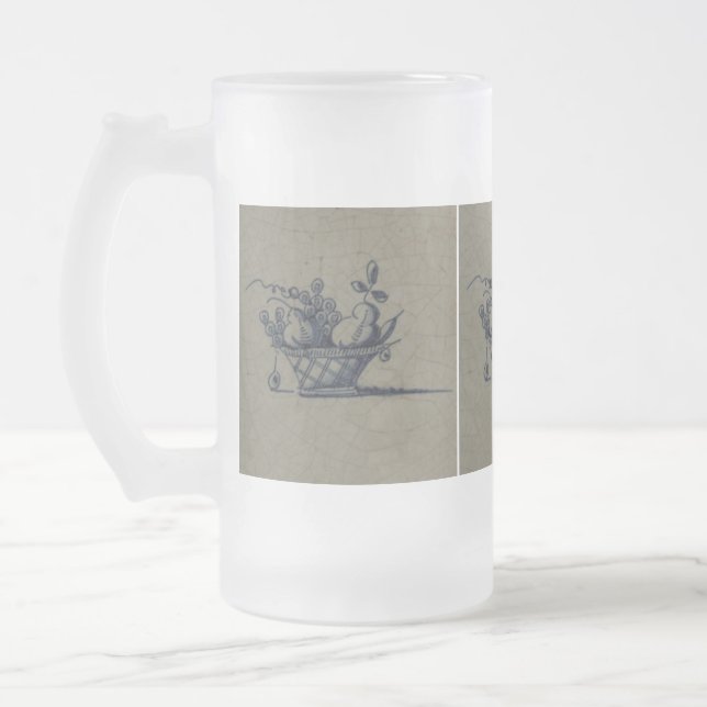 Klassisk antikarian Delft Blue Tile - Fruit Basket Frostat Ölglas (Vänster)